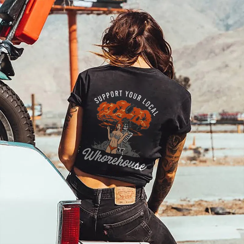 Support Your Local Whorehouse Printed Skeleton T-shirt