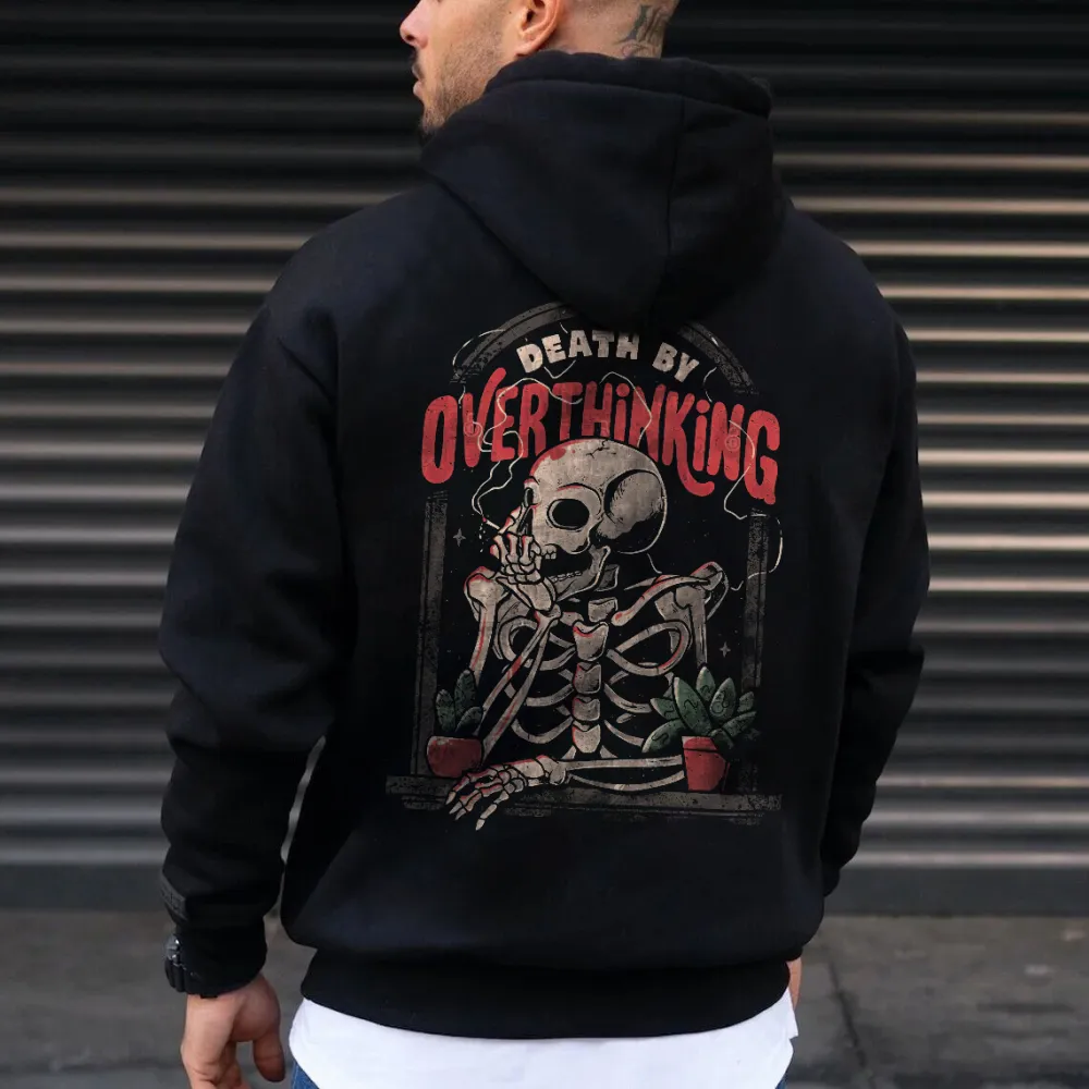 Death By Overthinking Skull Printed Men's Hoodie