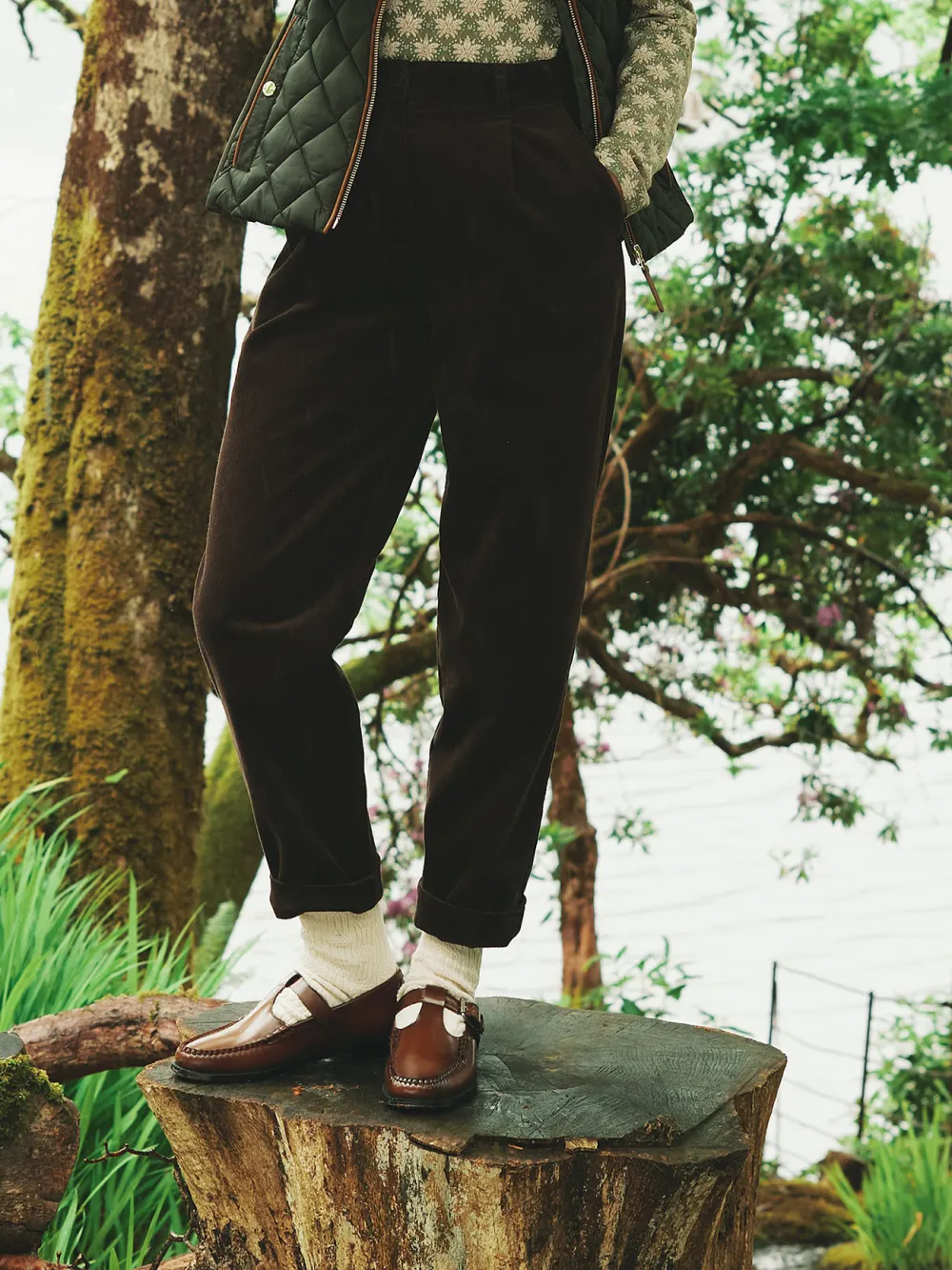 Calla Dark Brown Corduroy Tapered Trousers