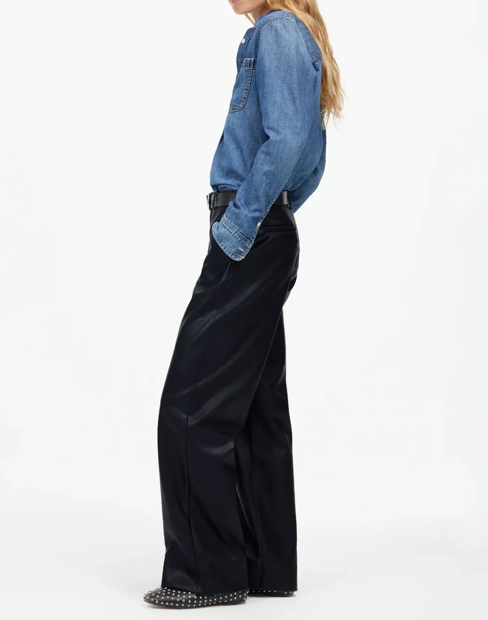 Low-Slung Baggy Pants in Faux Leather