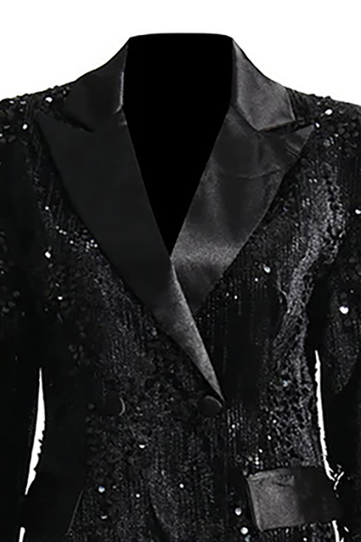 Silky Satin Lapel Feather Trim Long Sleeve Cinch Waist Sequin Party Blazer