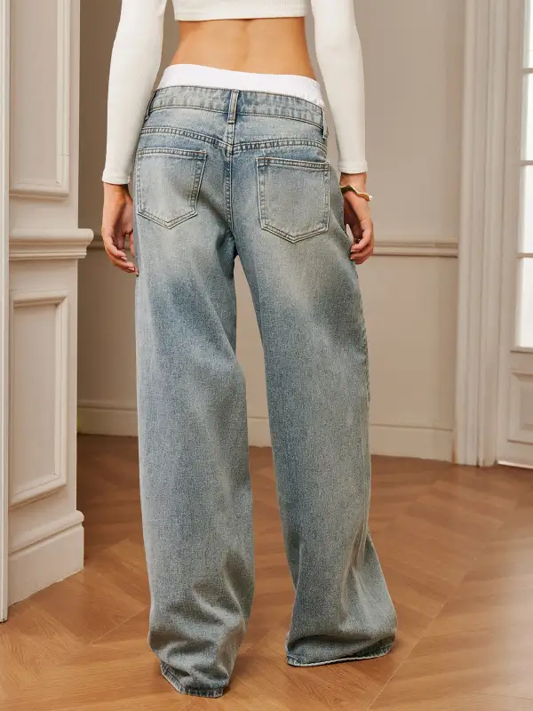 Contrast Binding Jeans With Pockets