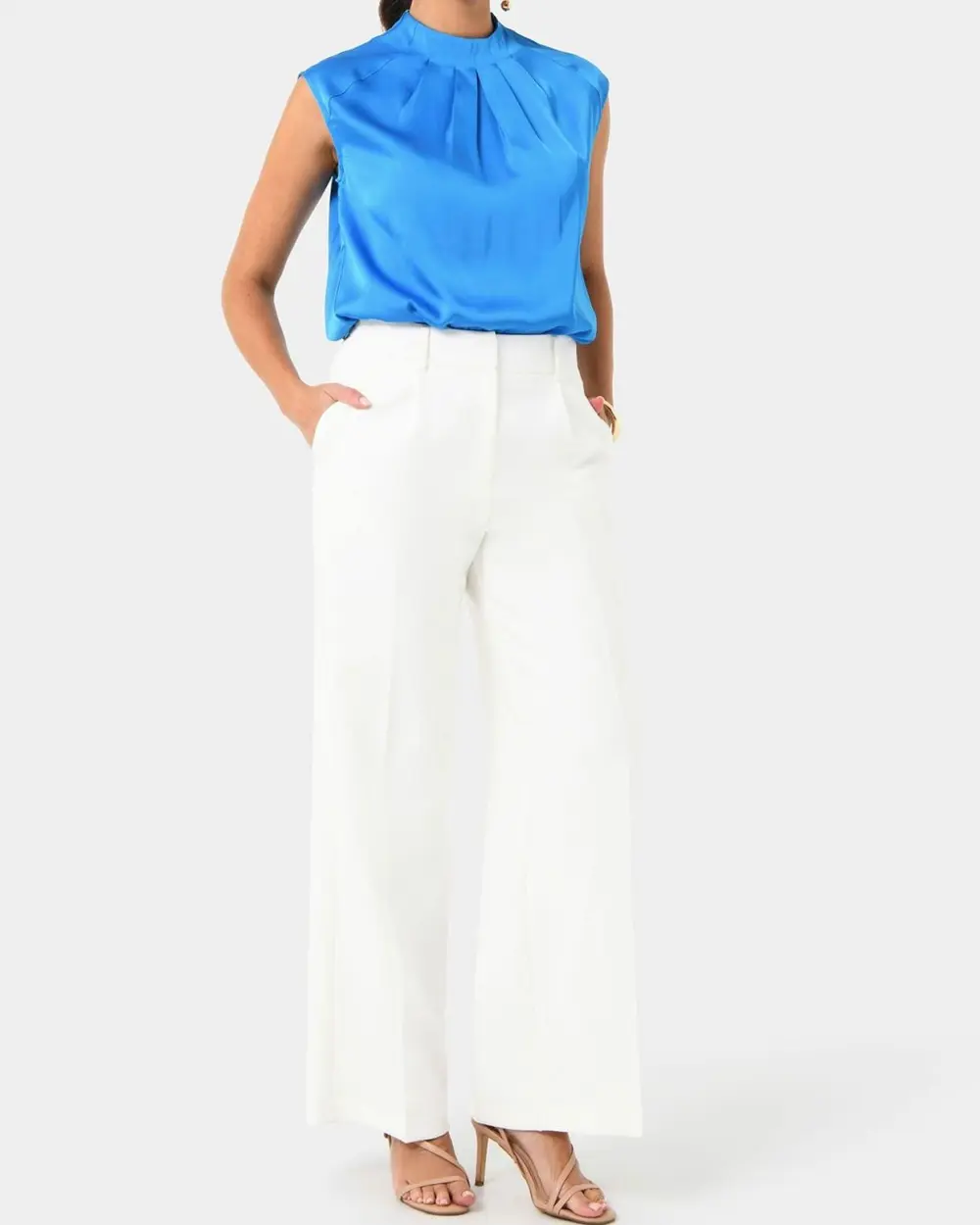 Lustrous Satin Pleated Satin Top