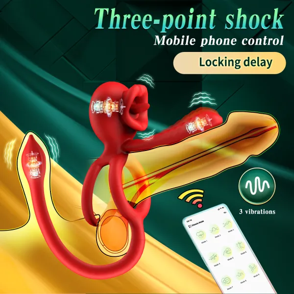 Cock Ring Penis Ring Vibrator Two Point Earthquake 9 vibrating tongue licking penis Longer Harder Stronger Erection