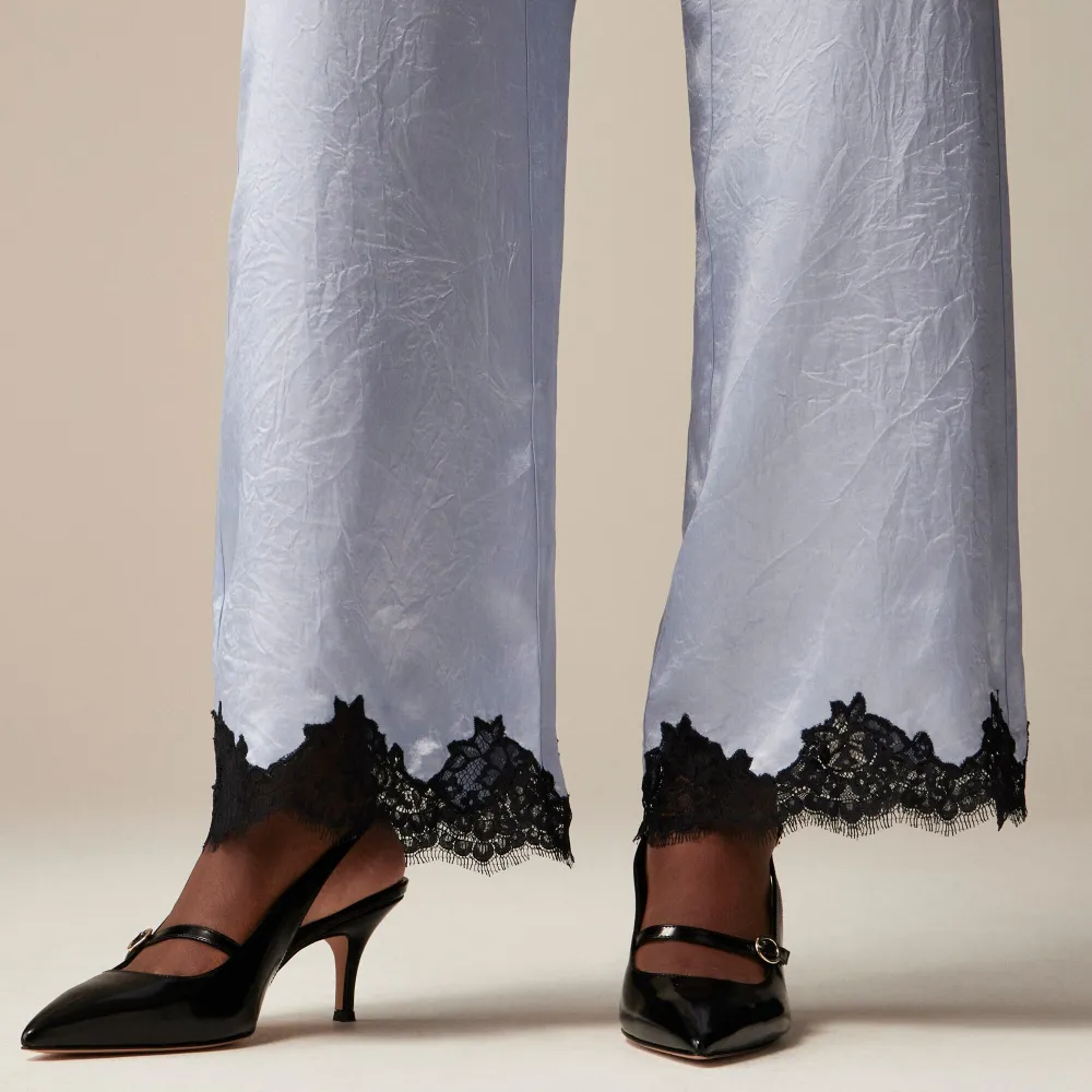 Stratus lace-trim pant in textured satin