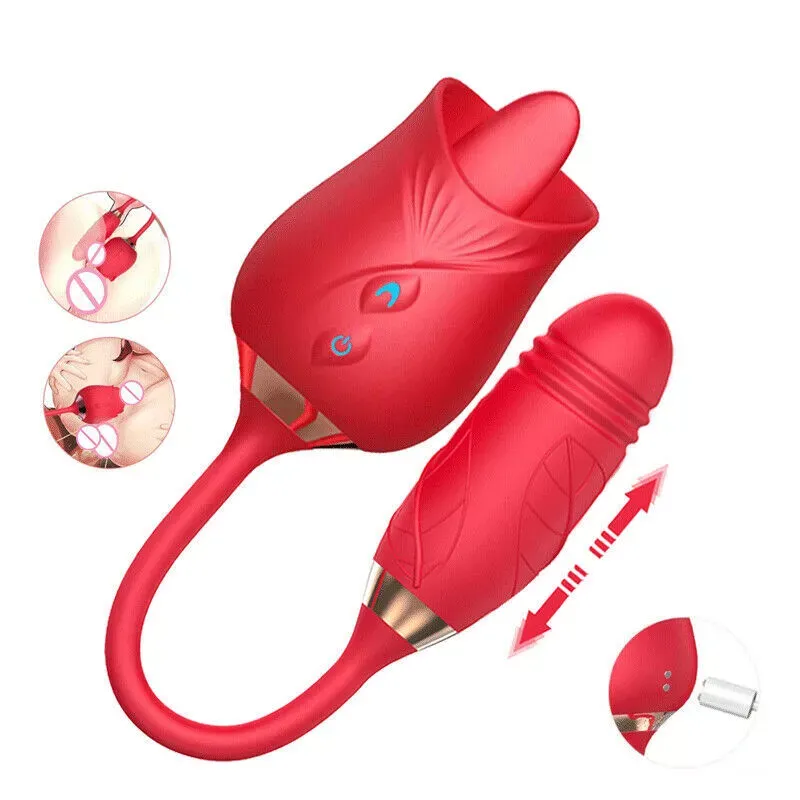 Rose Sucking Vibrator Oral Clit Licking Tongue G Spot Dildo Sex Toys For Women