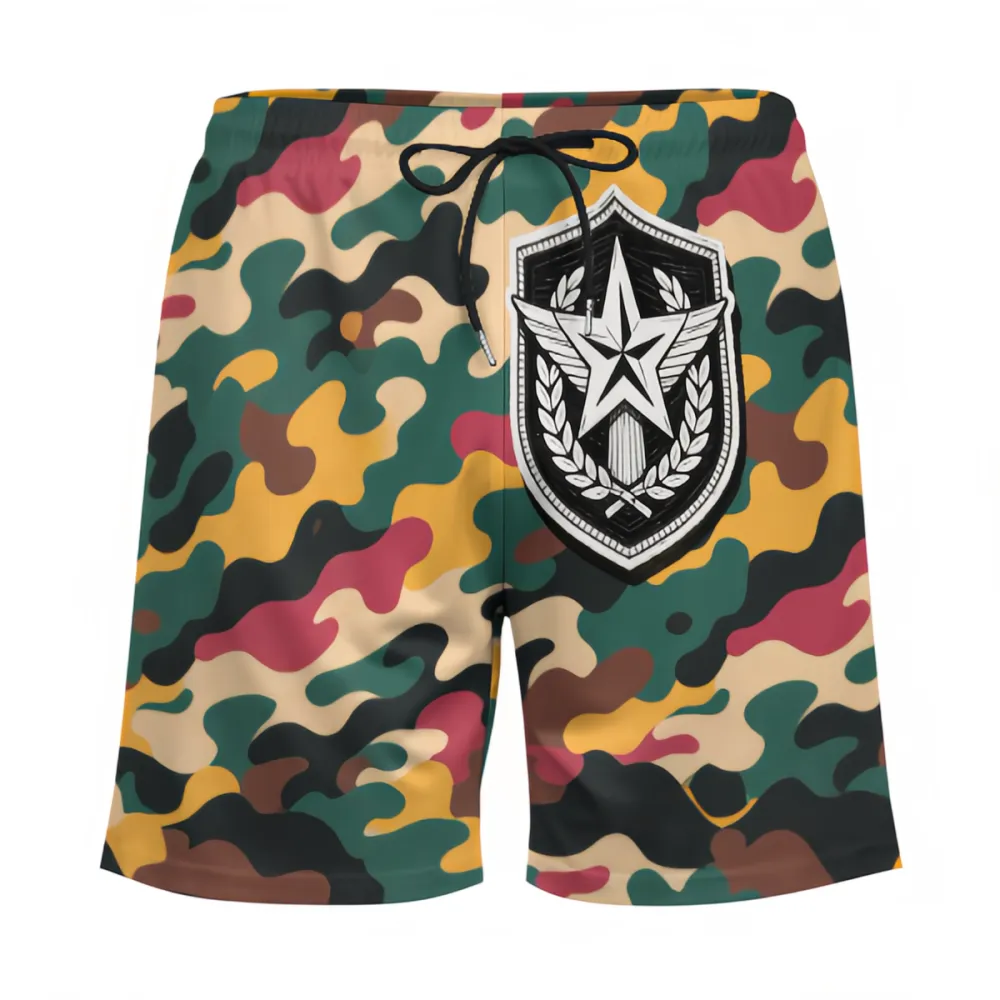 Colorful Camouflage Badge Print Sports Board Shorts