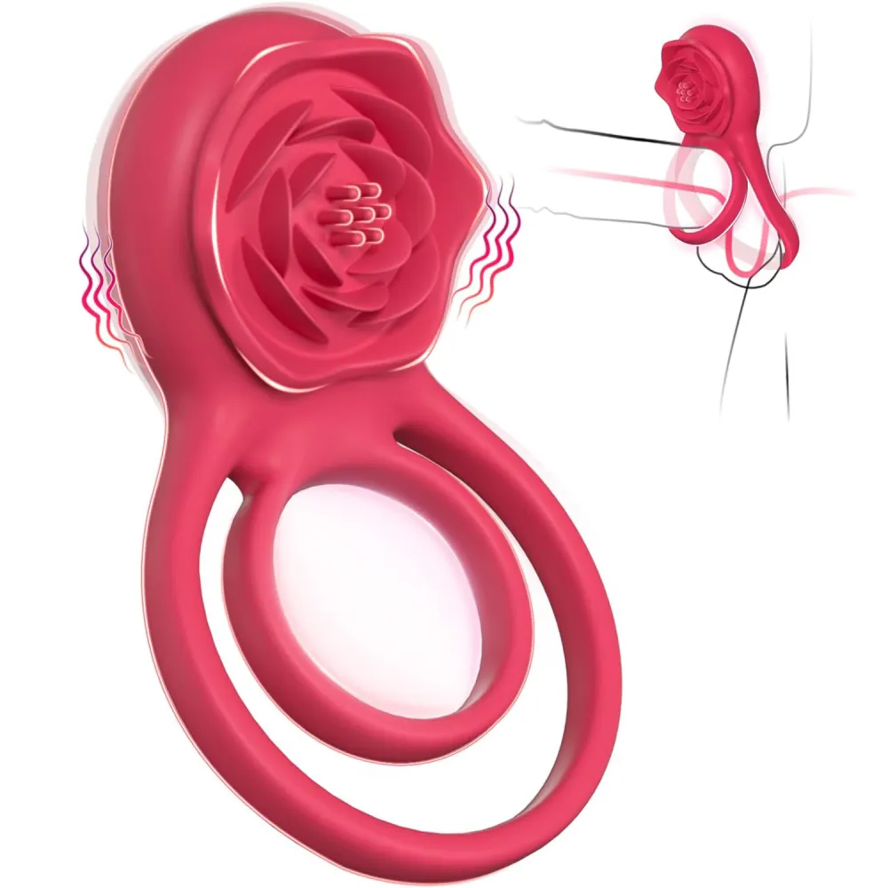 Vibrating Cock Ring with Rose Clitoral Stimulator