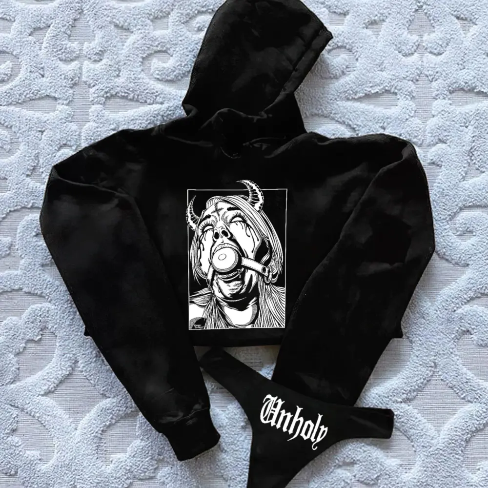 Bondage Game Printed Women's Cropped Hoodie & Thong Sets