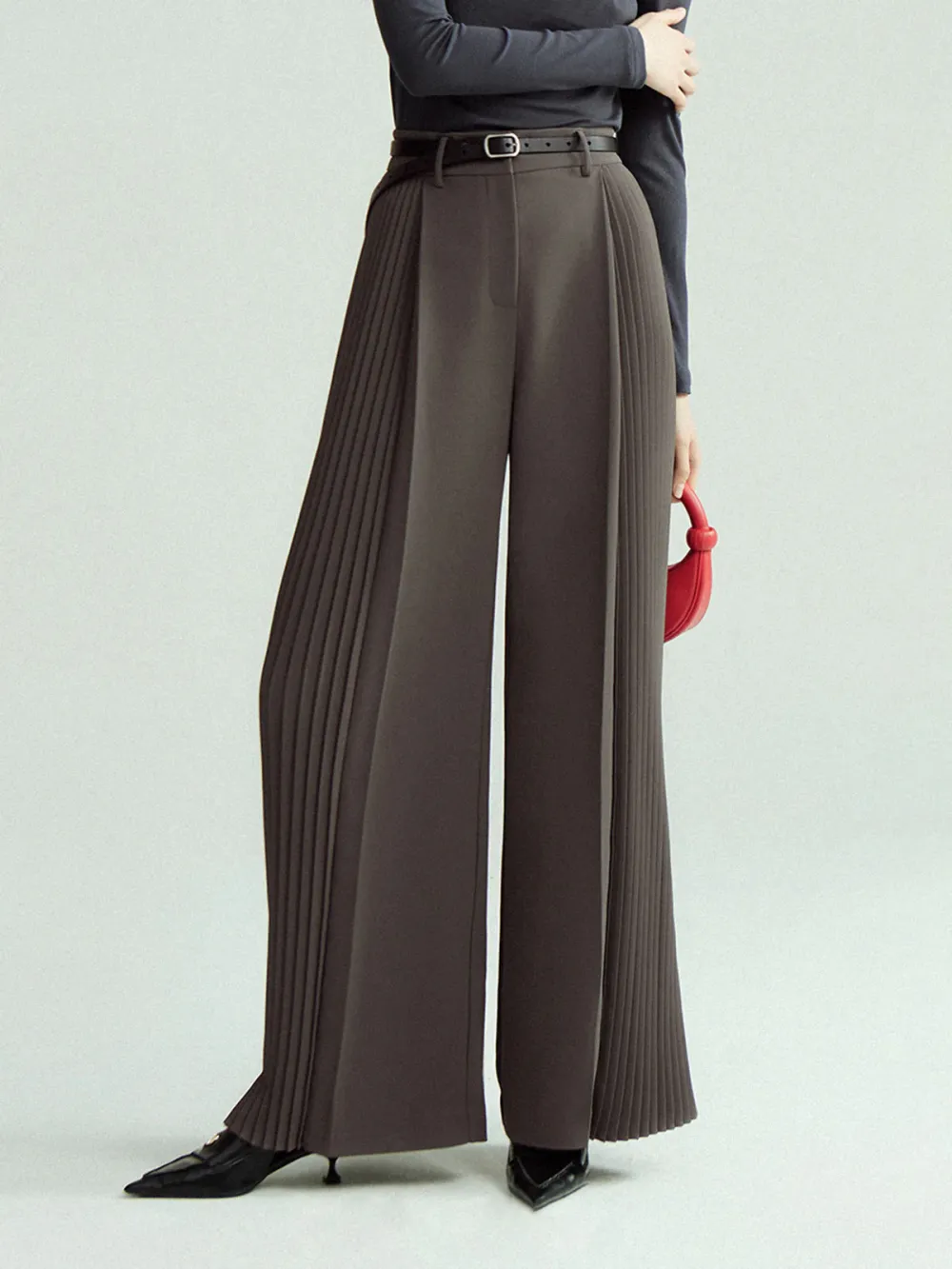 Side Pleated High Waist Pants Without Belt