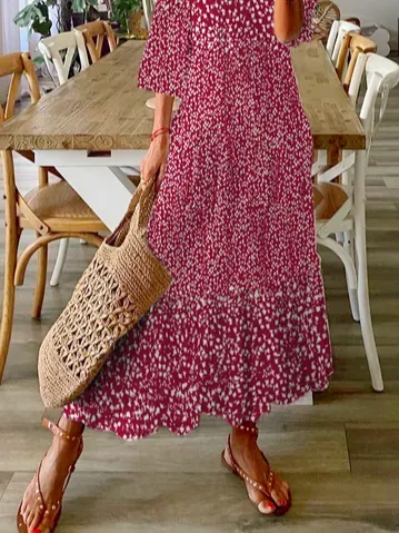 Loose Casual Disty Floral V Neck Dress