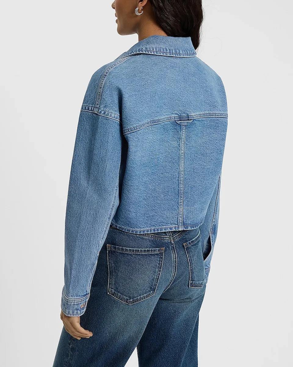 Medium Wash Cropped Denim Shacket