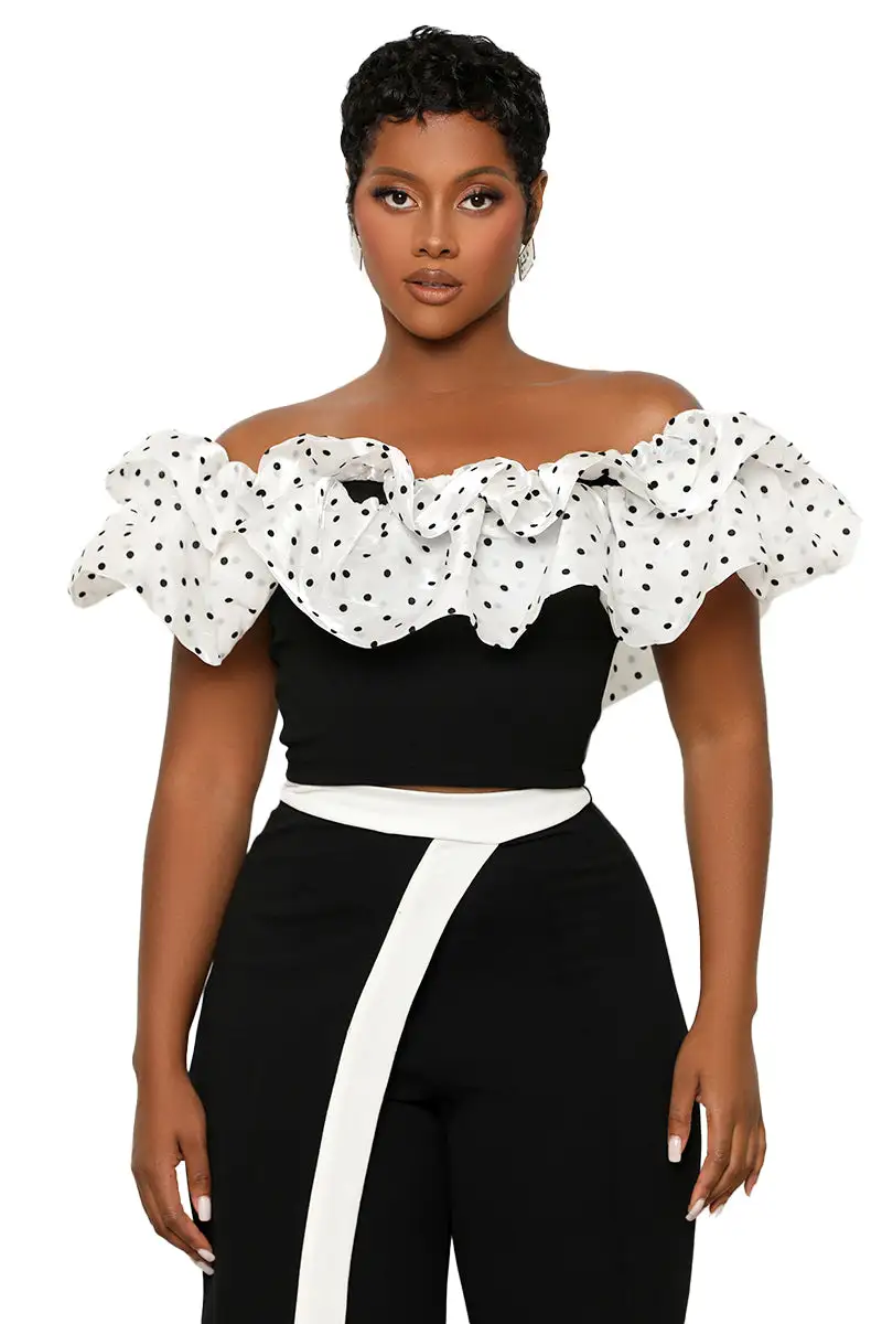 Cold Shoulder Polka Dot Top (Black & White)