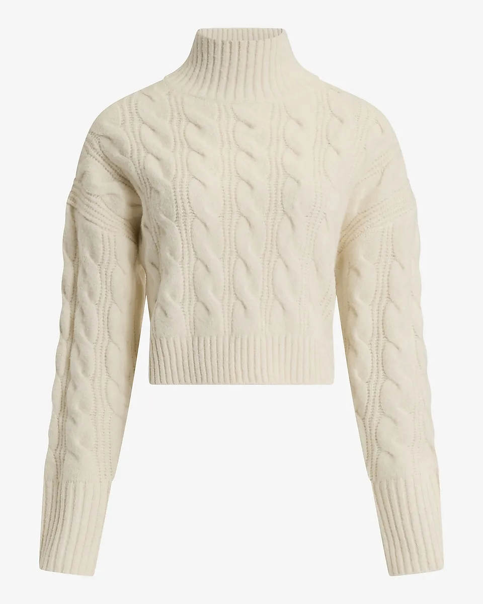 Cable Knit Mock Neck Cropped Sweater