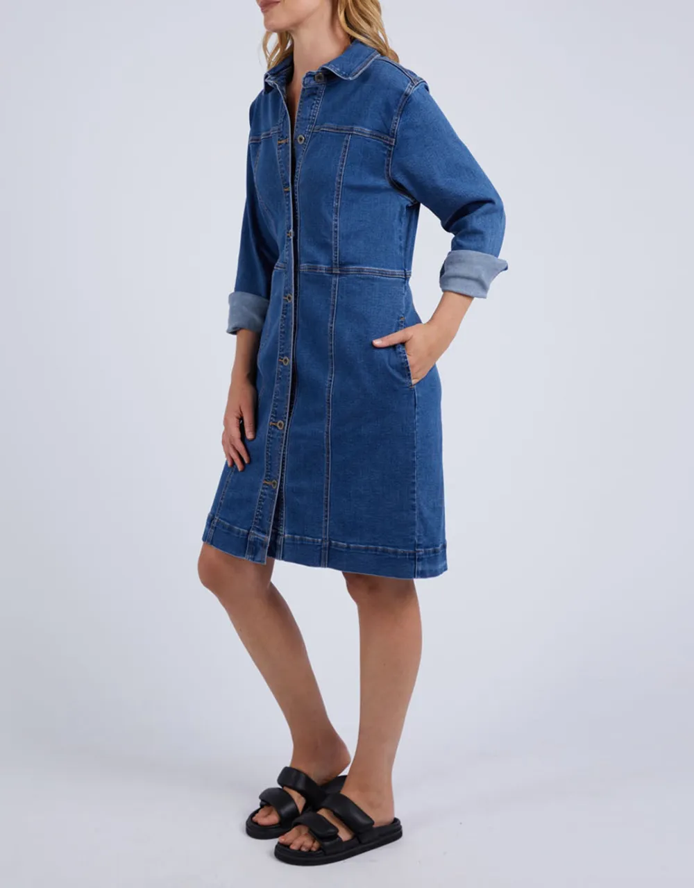 Gwen Long Sleeve Denim Dress - Mid Blue