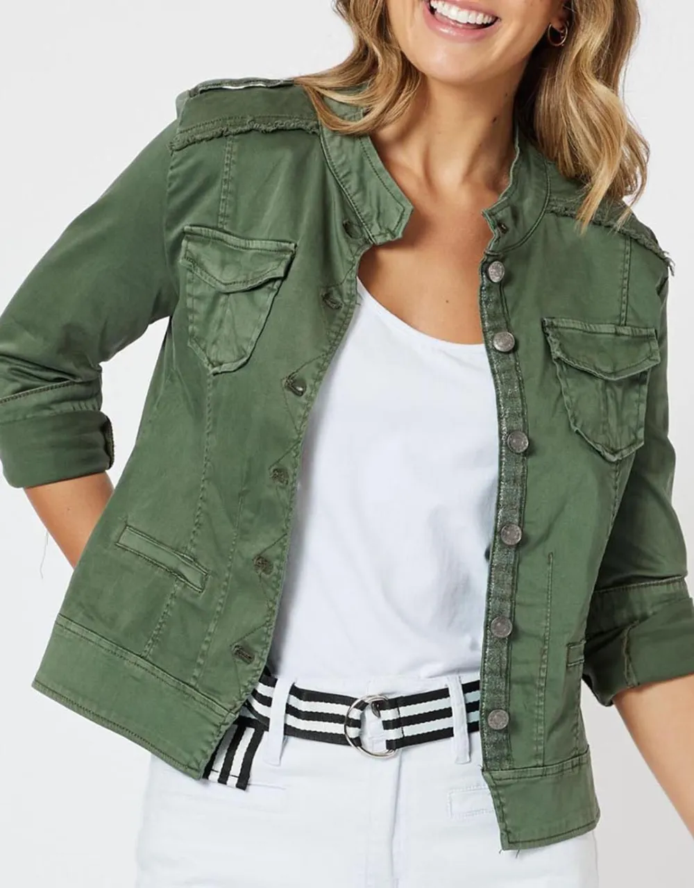 Military Denim Jacket - Khaki