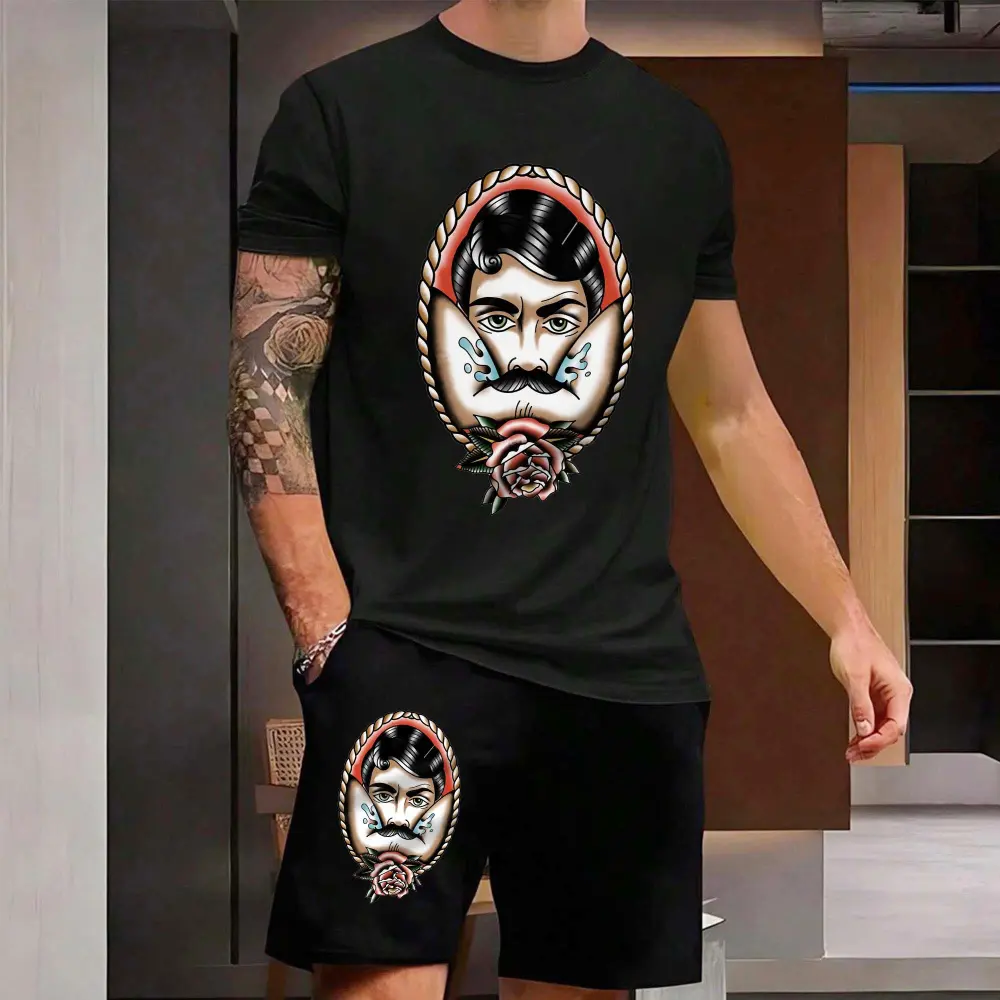 Uncle Beard Printed Casual T-Shirt Shorts Men's Suit