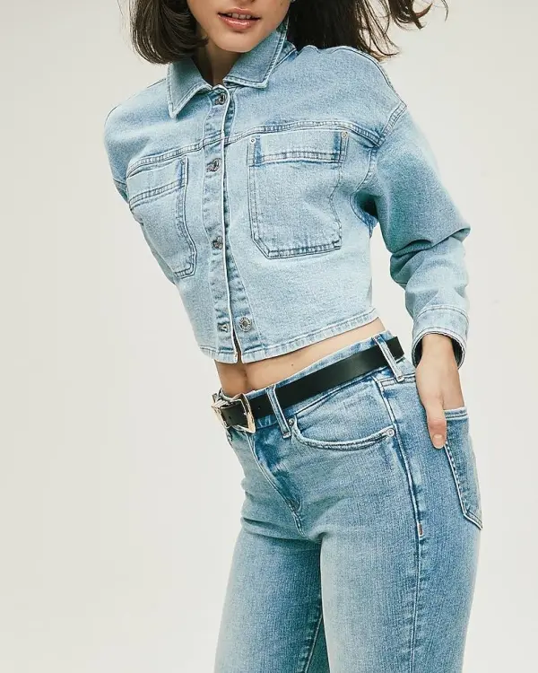 Light Wash Cropped Denim Shacket