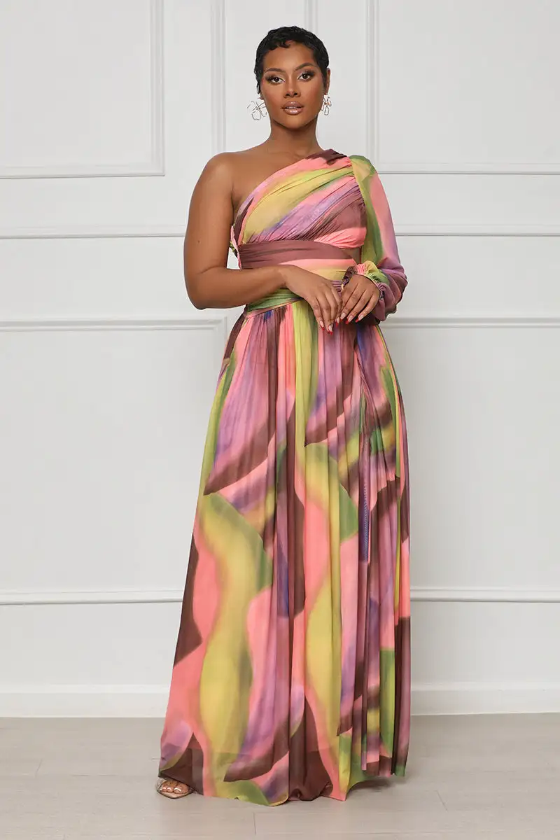Chasing Waterfalls Watercolor Maxi Dress (Pink Multi)