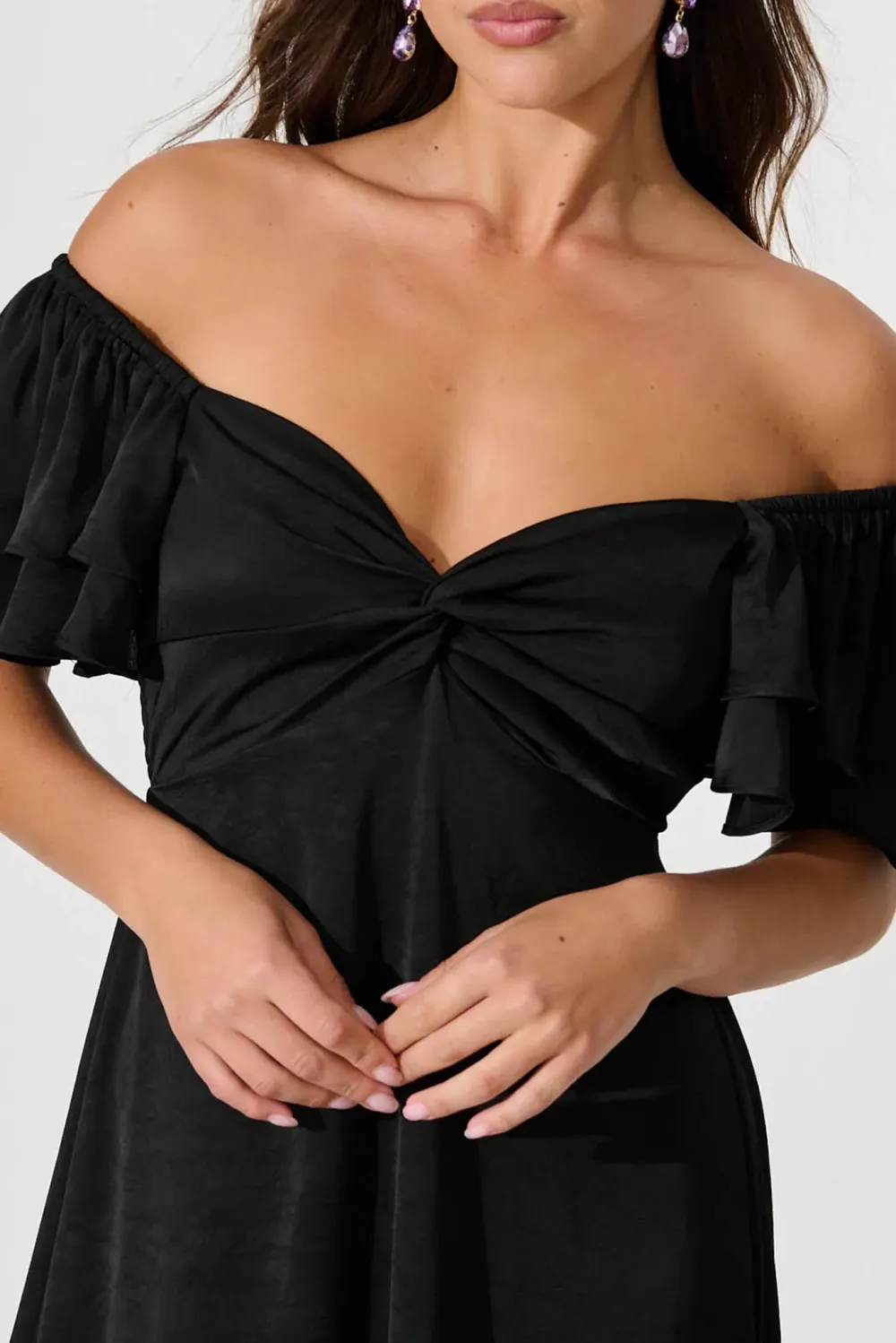 Black Ruffled Sleeve Tiered Maxi Dress