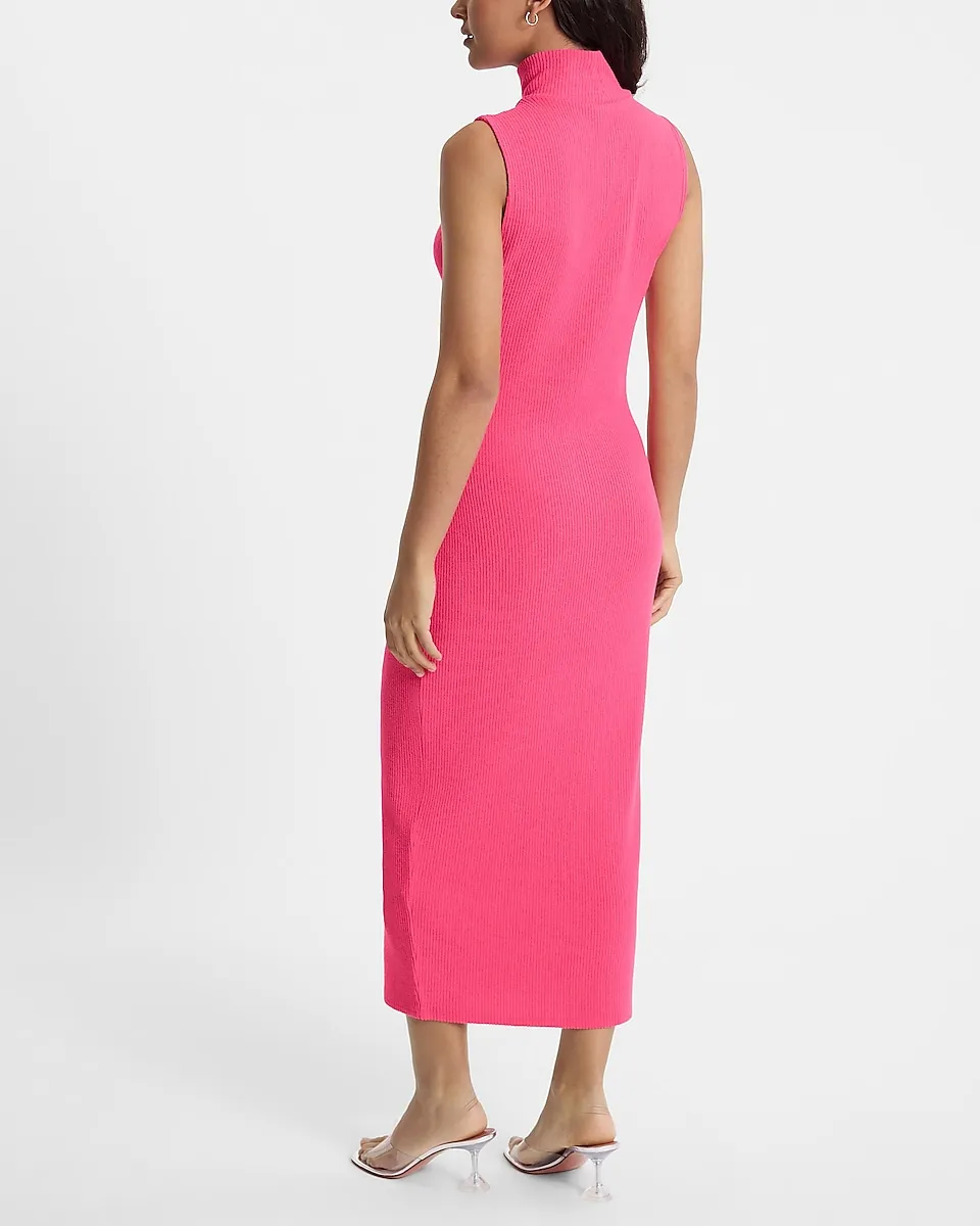 Ribbed Sleeveless Mock Neck Midi Dress