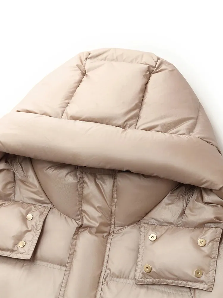 Rose Gold Unisex Hooded Long Goose Down Coat