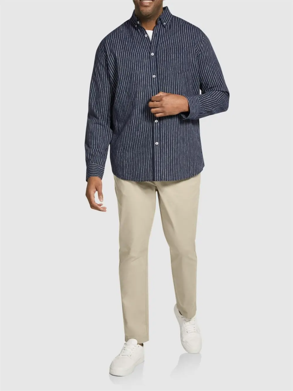 NAVY CAPRI STRIPE LINEN BLEND SHIRT