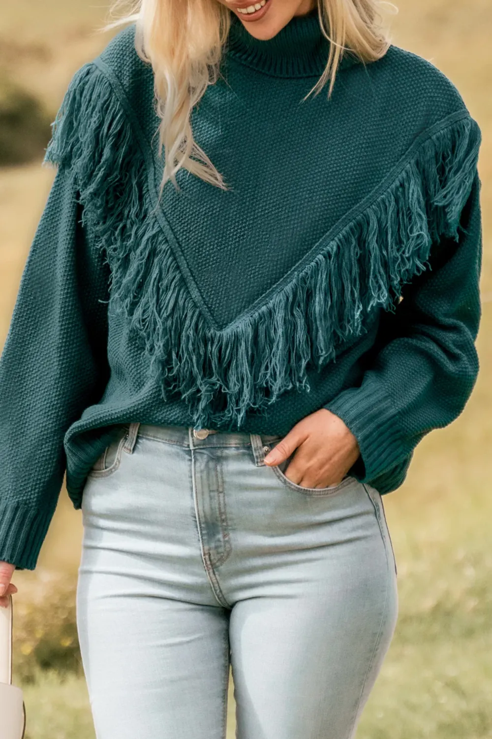 Tassel Turtleneck Long Sleeve Knit Sweater