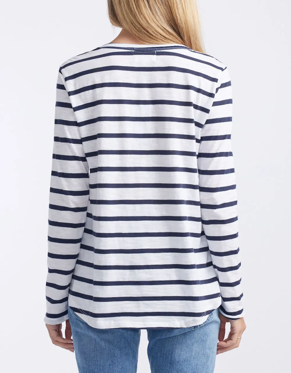 Original Round Neck Long Sleeve T-Shirt - Navy/White Stripe