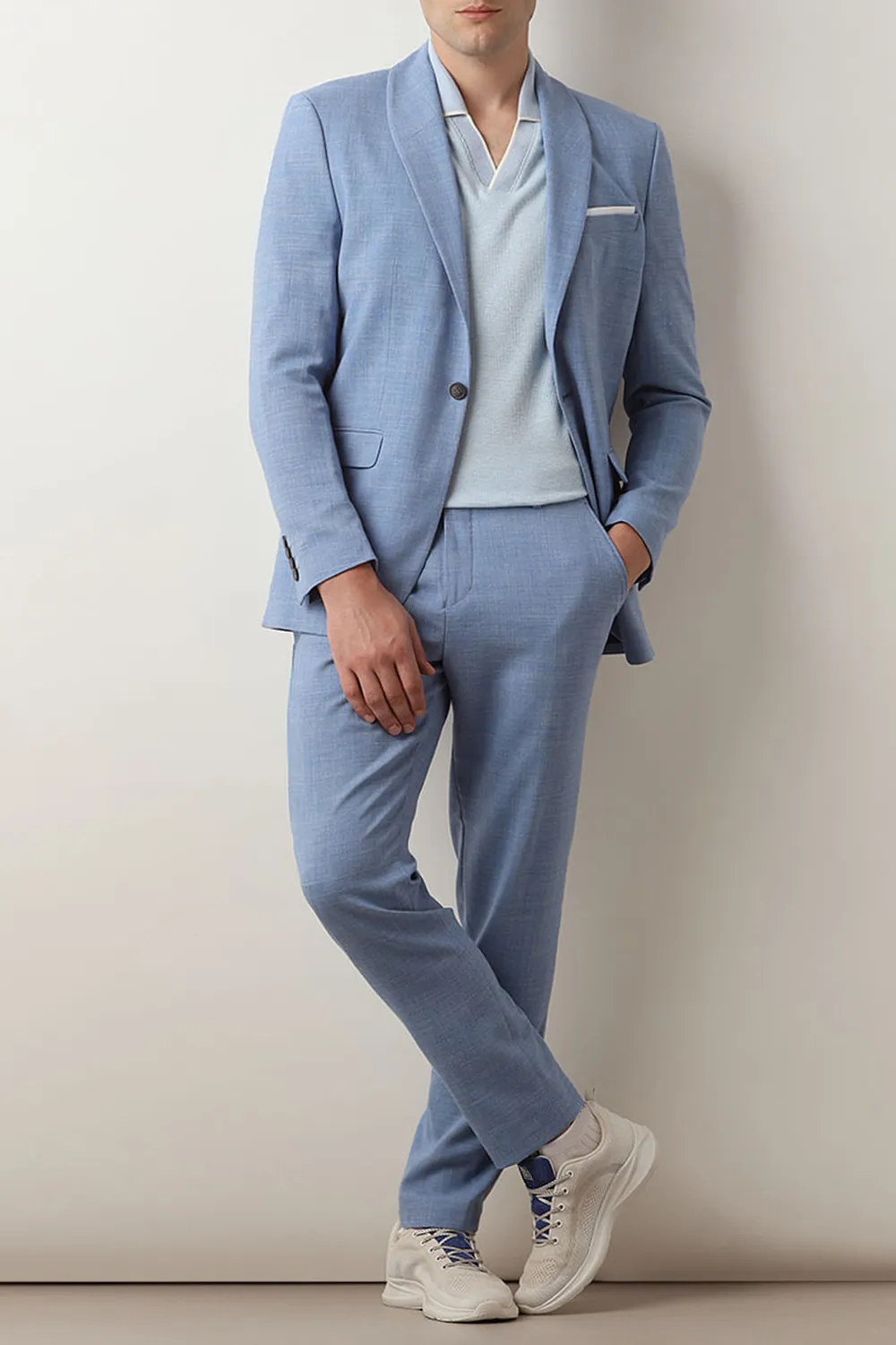 Green Linen Single Breasted Suit-Set Blazer