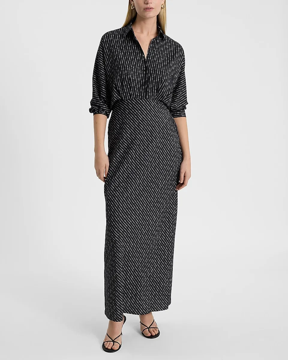 Printed Half Button Up Portofino Maxi Shirt Dress