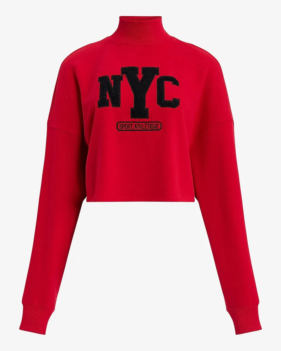 Nyc Graphic Mock Neck Cropped Sweatshirt