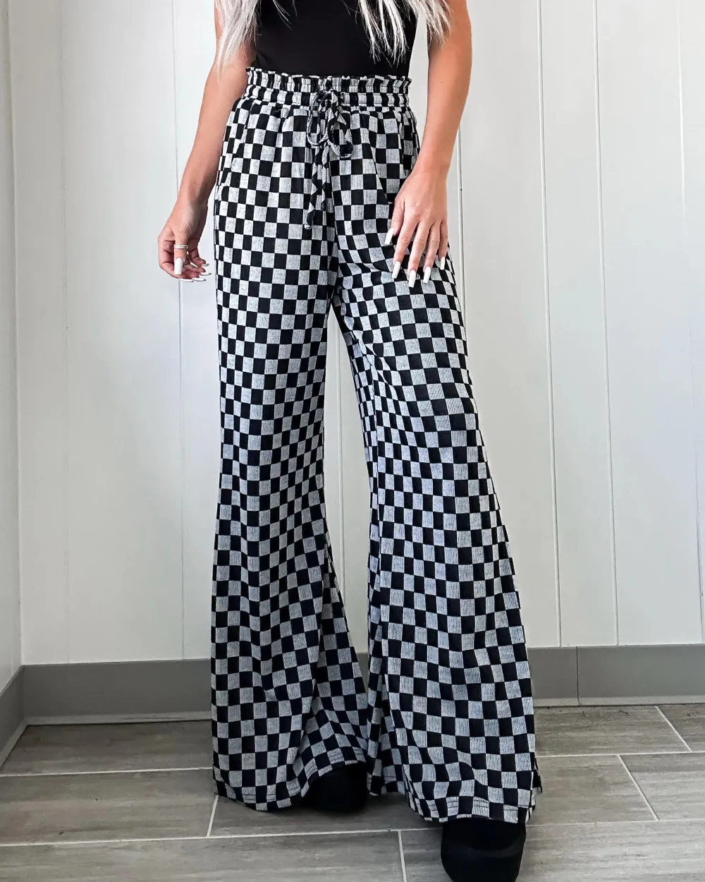 Patch Play Checkered Pants - Black