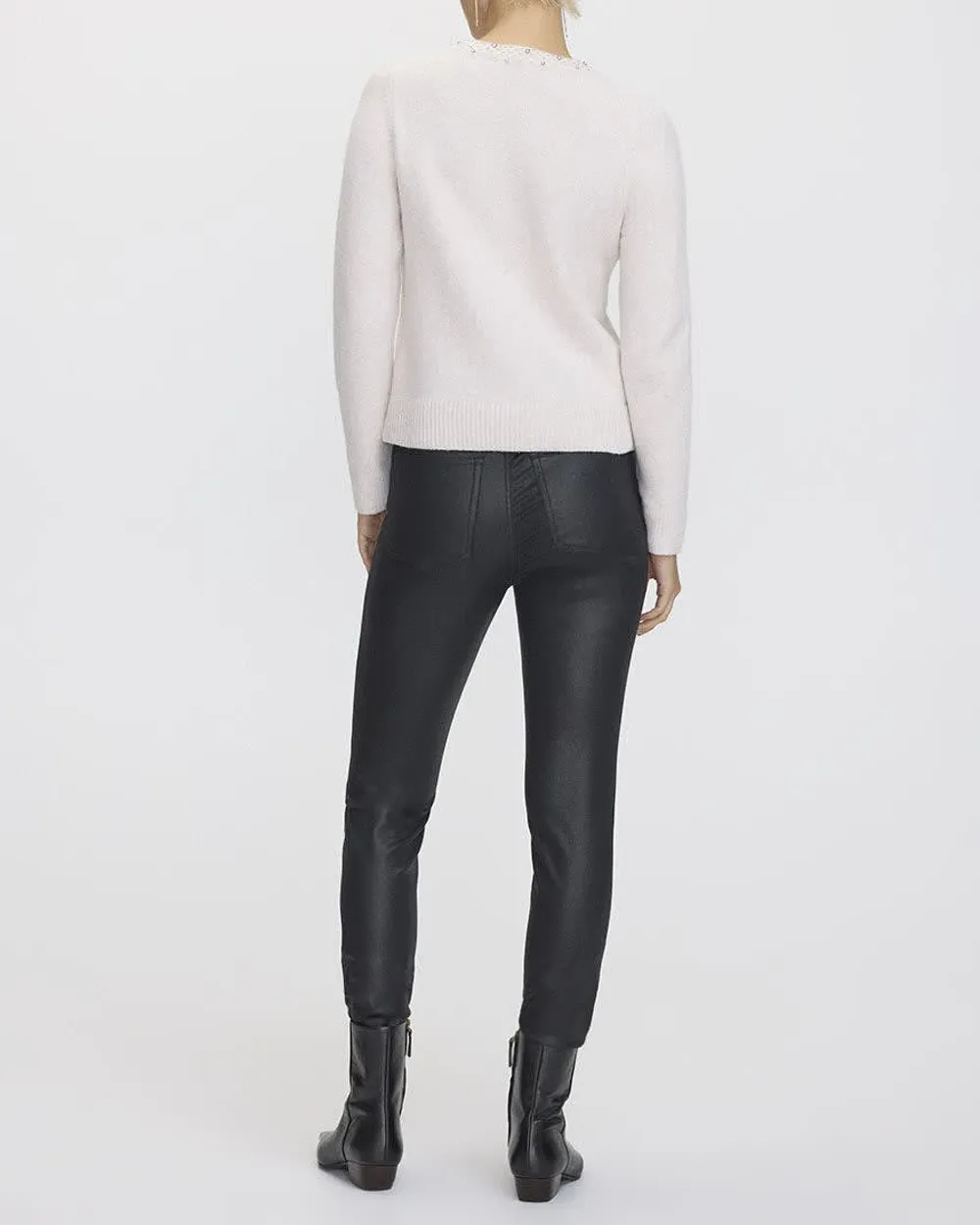 Long-Sleeve Sweater with Jewelled Crew Neckline