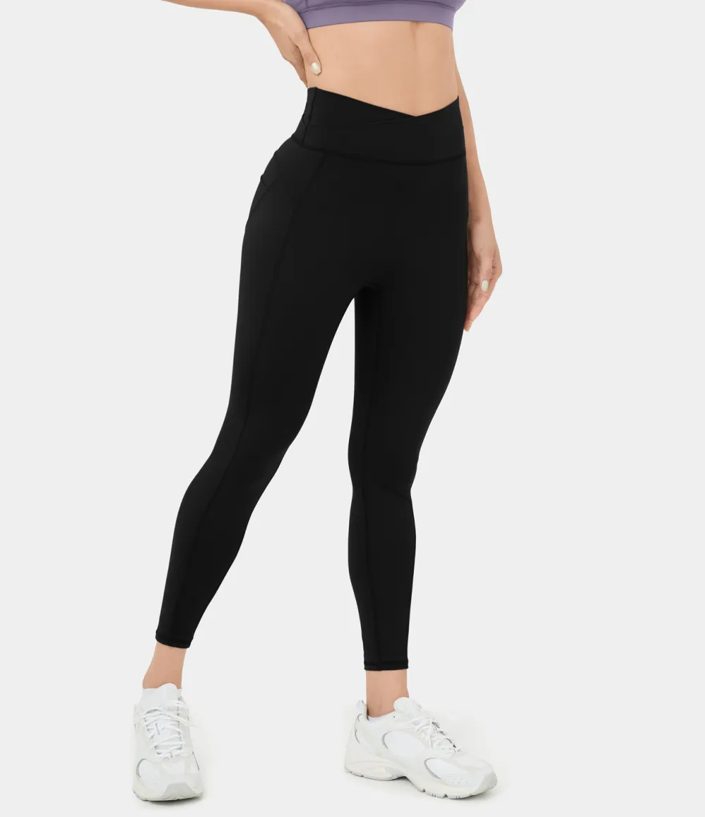 High Waisted Crossover Ruched Yoga 7/8 Leggings
