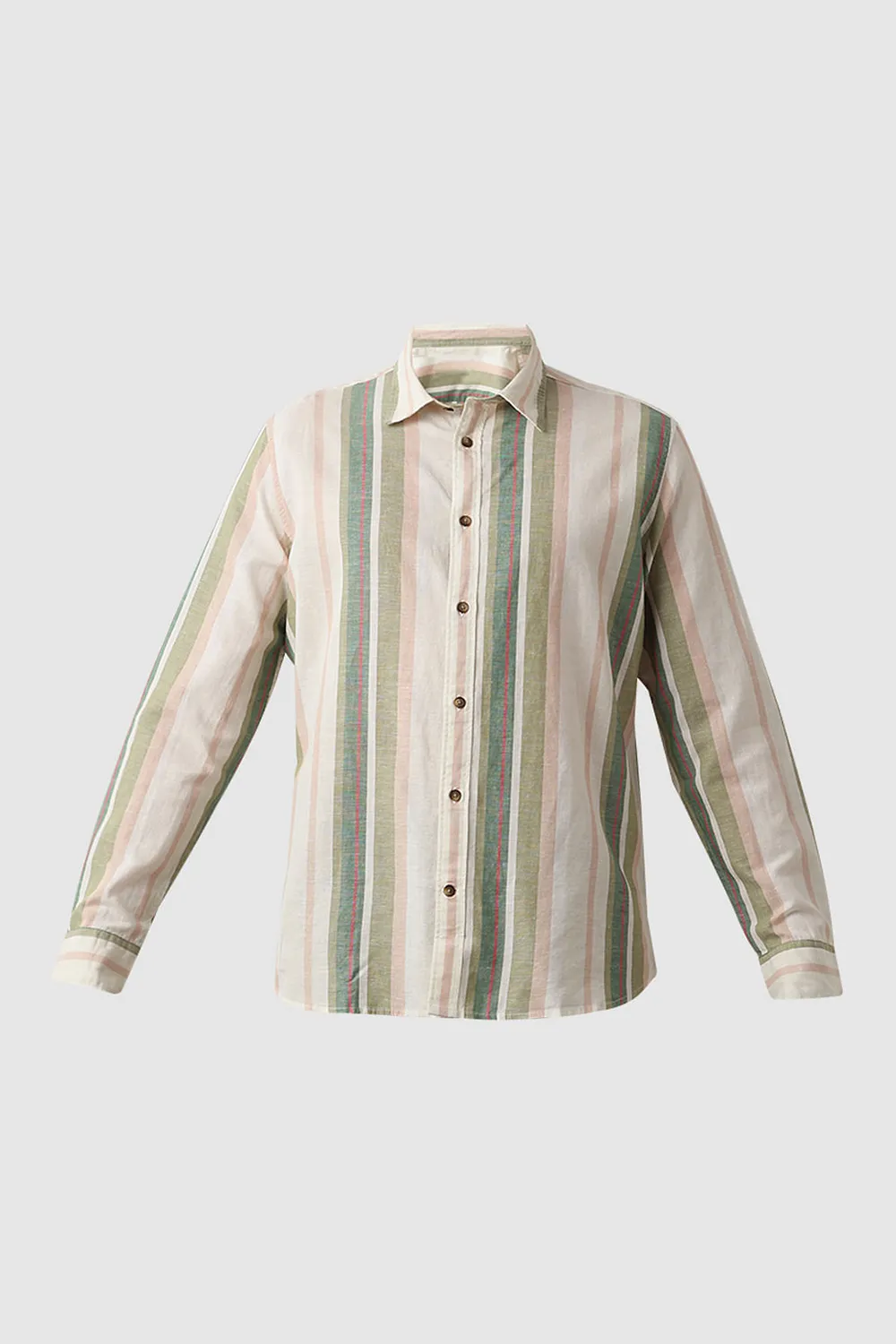 Beige Striped Linen Full Sleeves Shirt