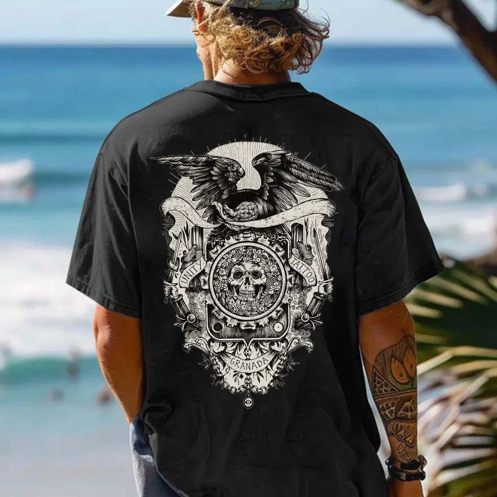 Vintage Eagle And Skull Printed Men's T-shirt