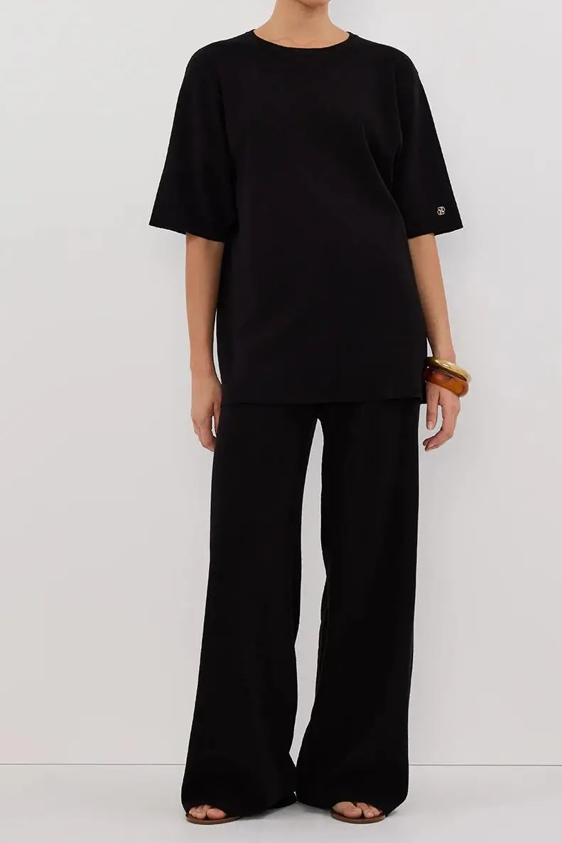 OLIVIA BLACK WIDE LEG KNIT PANT