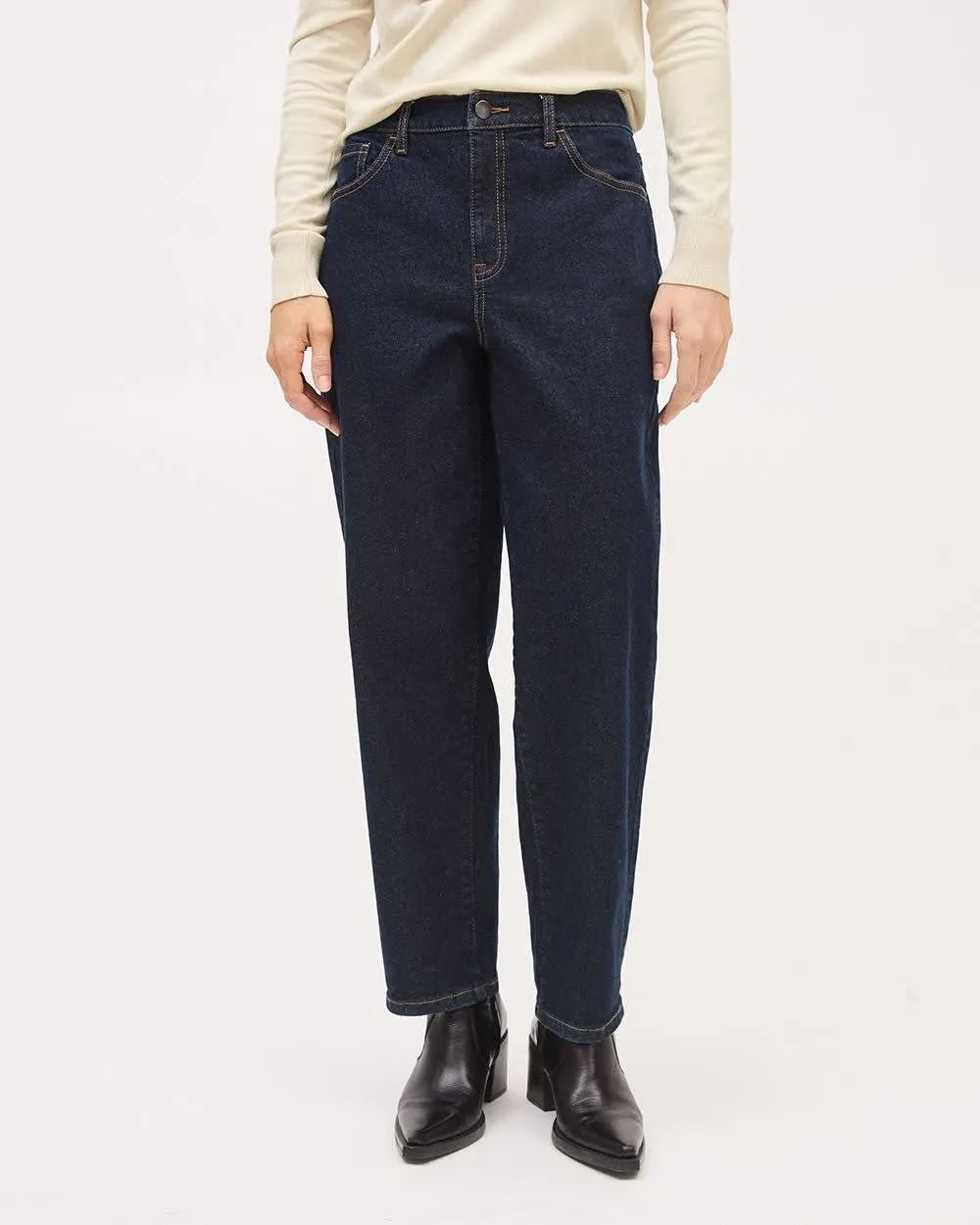 Dark-Wash High-Rise Barrel Jeans