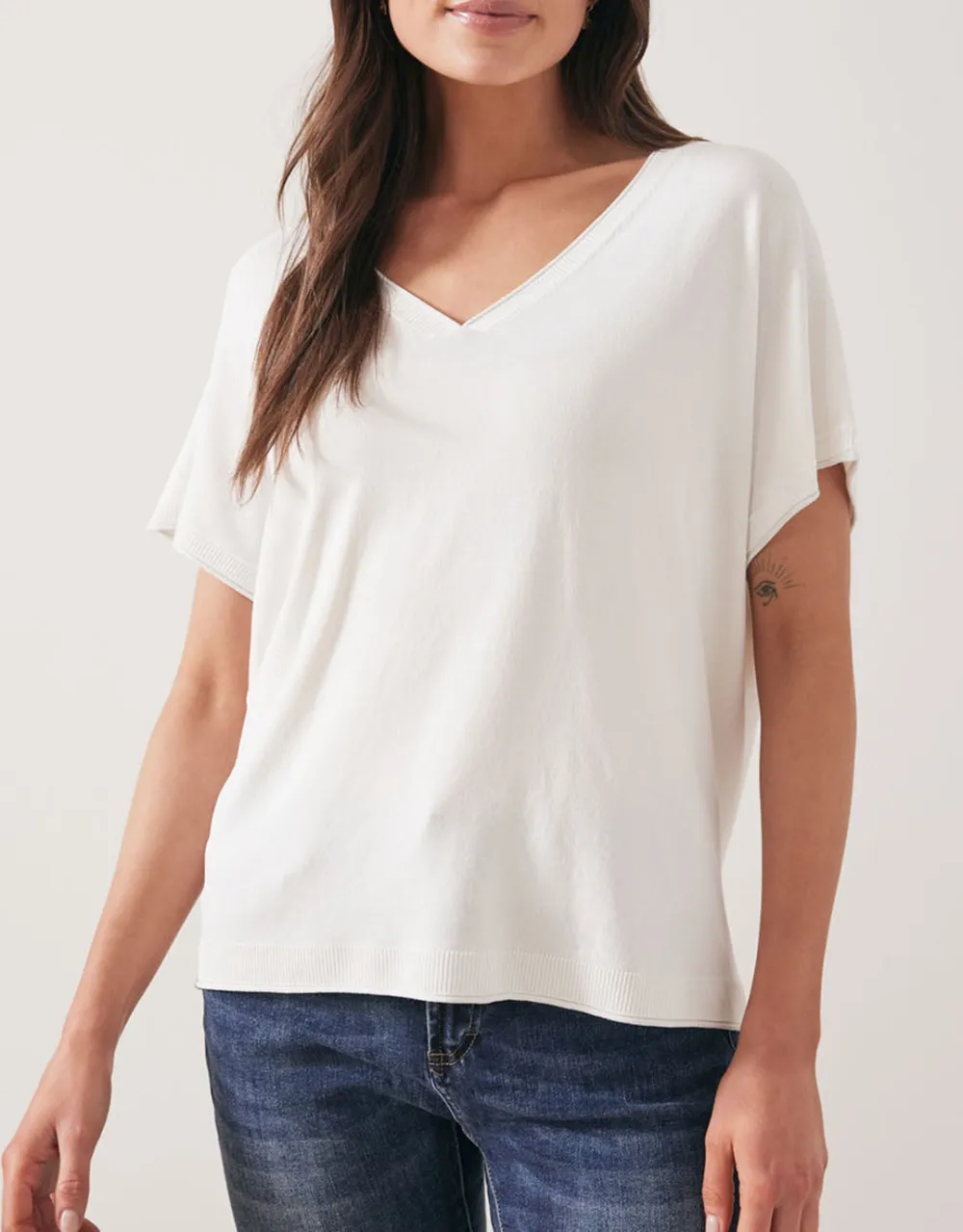 Knit V-Neck Top - White