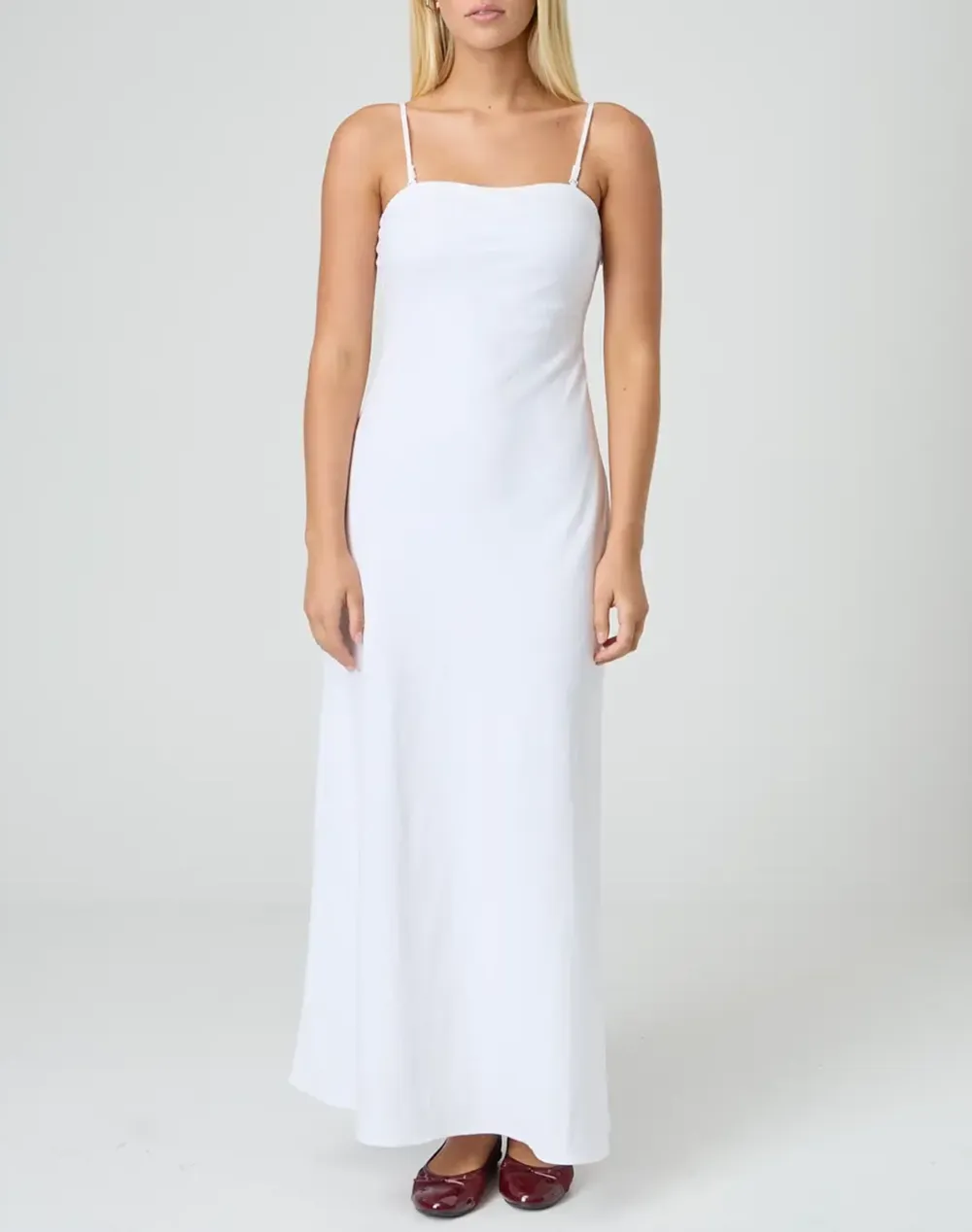 Linen Blend Strapless Maxi Dress