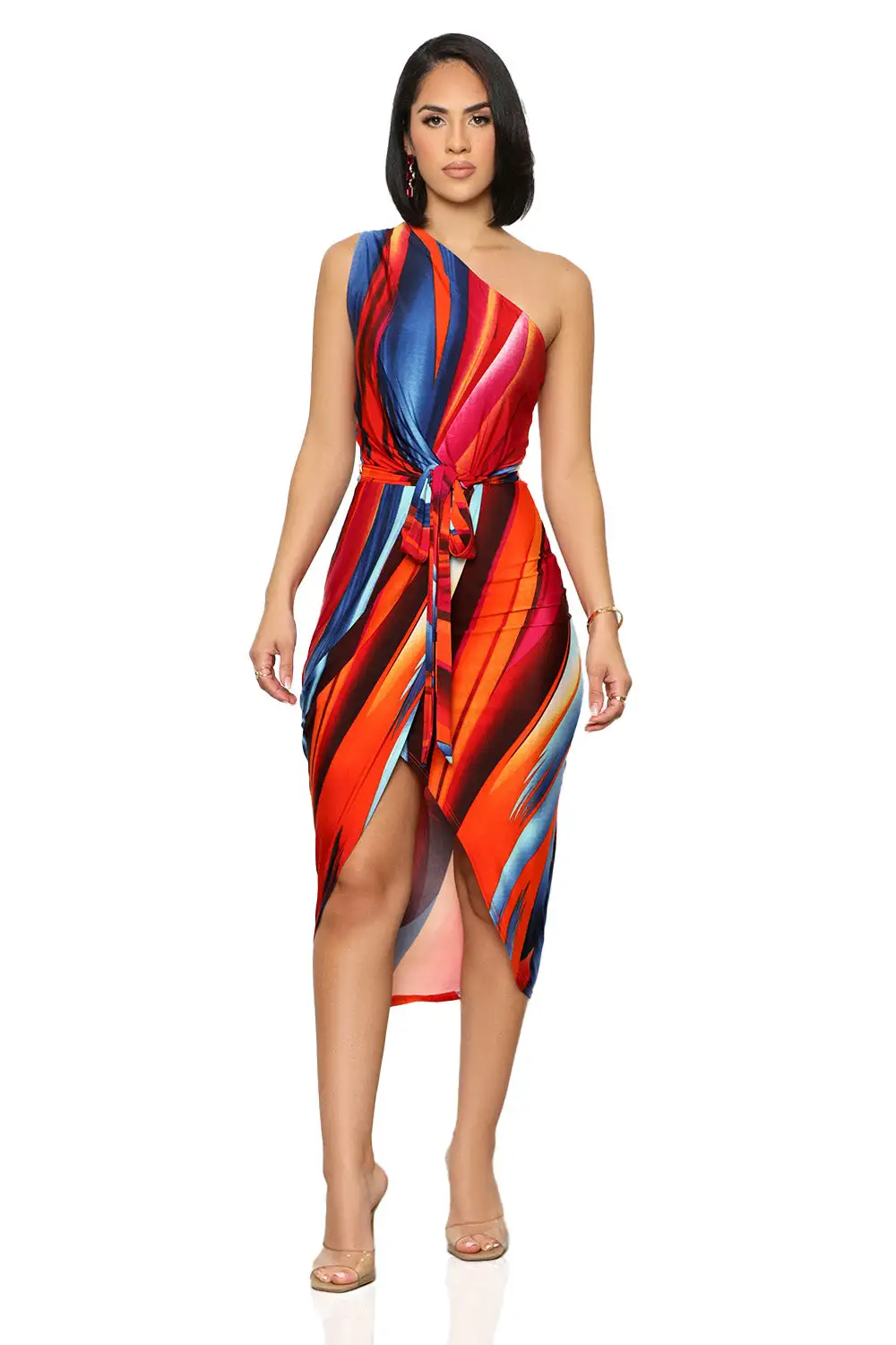 Burst Of Color One Shoulder Dress