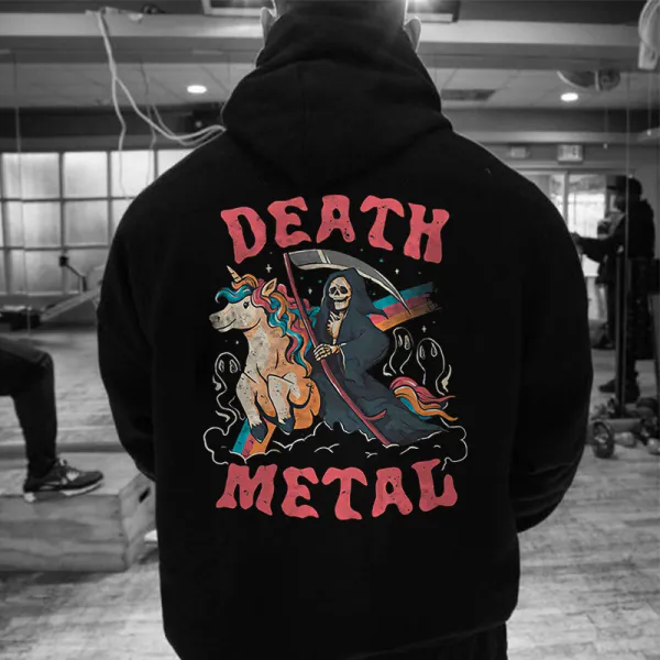 Death Metal Skull Printed Men's Hoodie