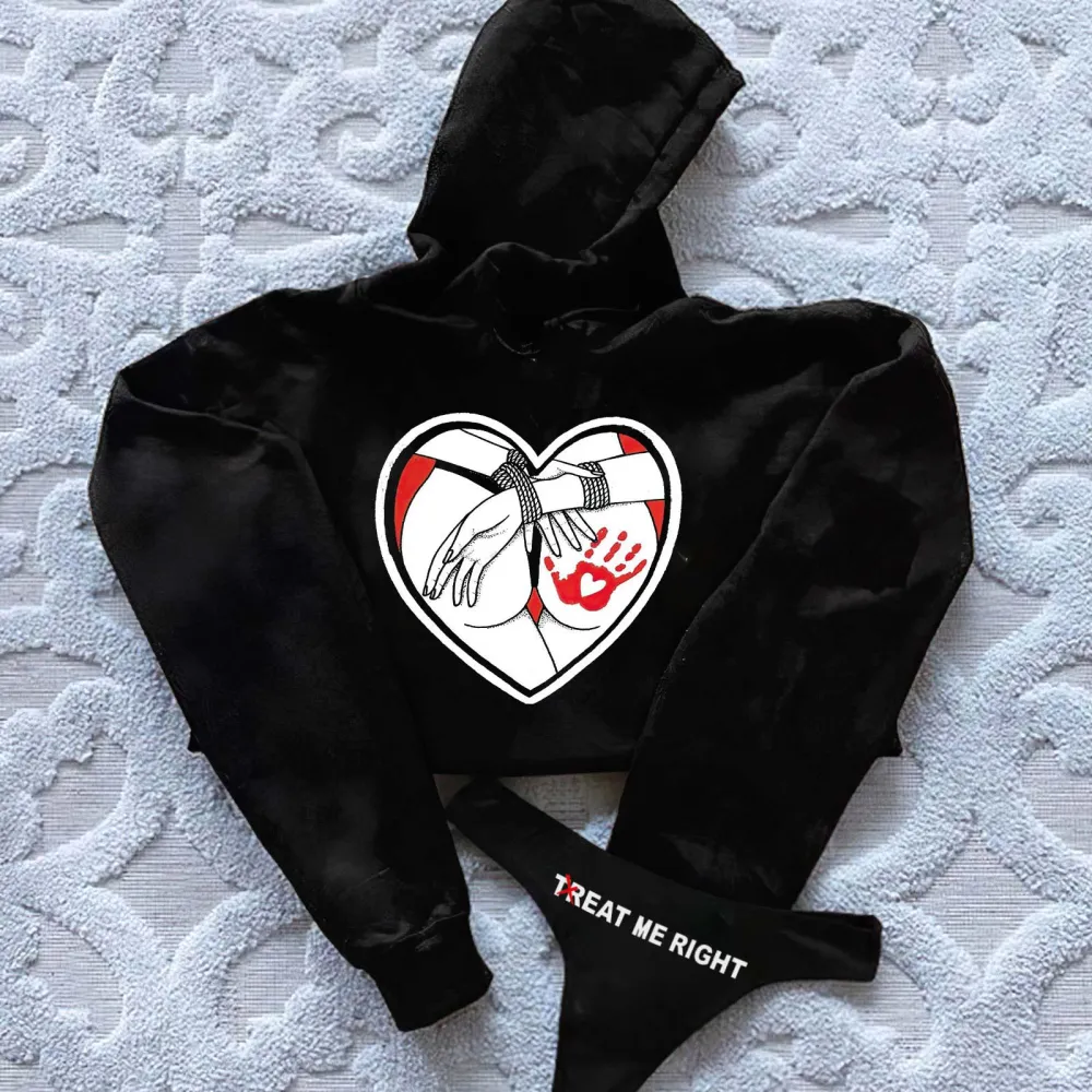 Bondage Game Printed Women's Cropped Hoodie & Thong Sets
