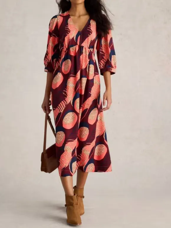 Lucy Midi Printed Dress In Teal Print