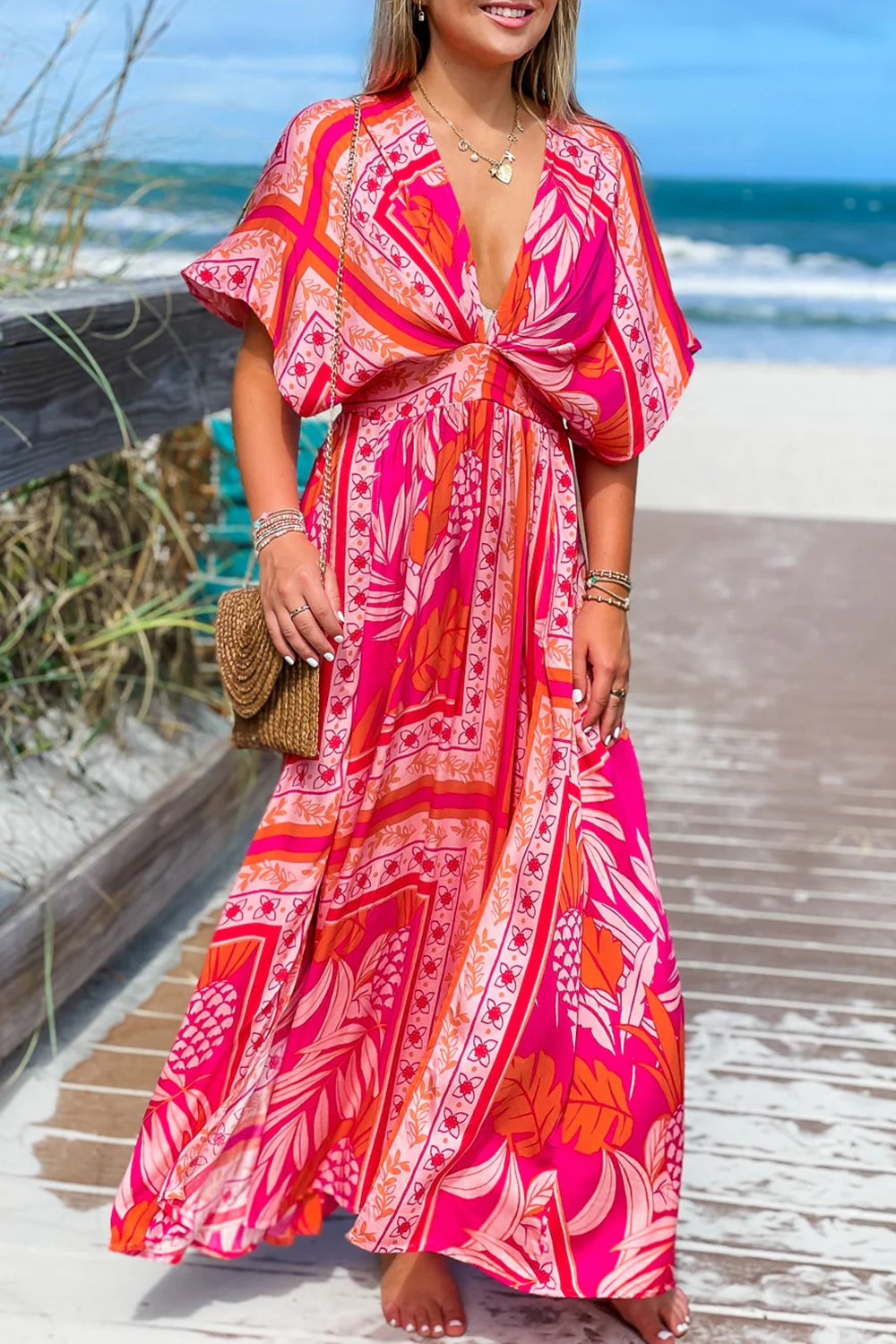 Red slit long dress