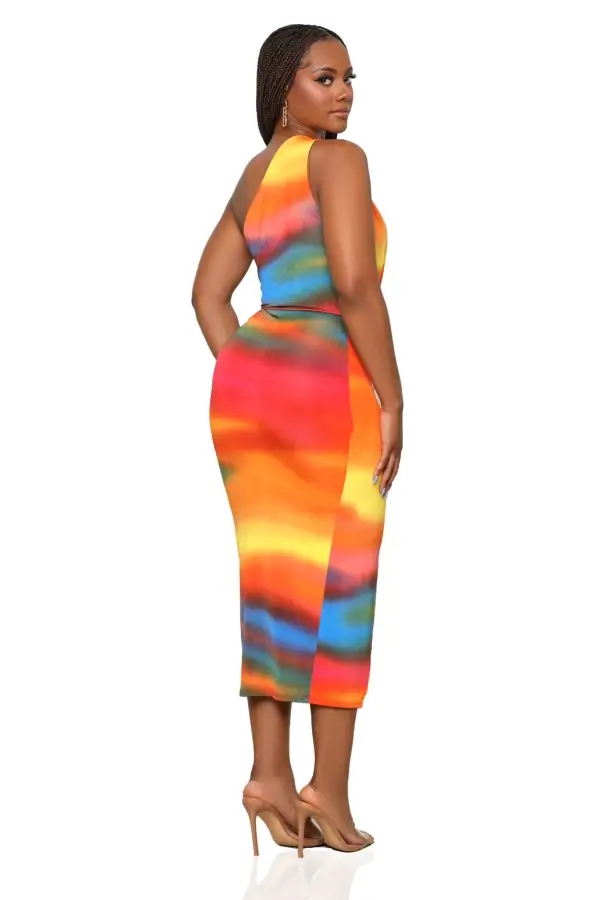 Arizona Sunset One Shoulder Dress (Orange Multi)