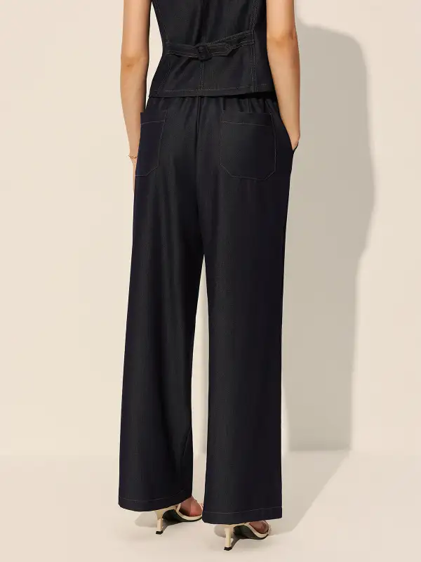 Pocketed Plain Wide-Leg Jeans
