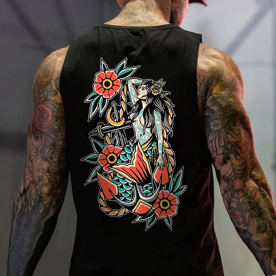 Mermaid Round Neck Print Men's Vest