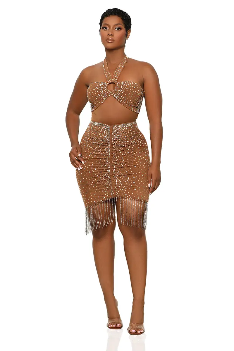 Second Skin Jeweled Dress (Brown)